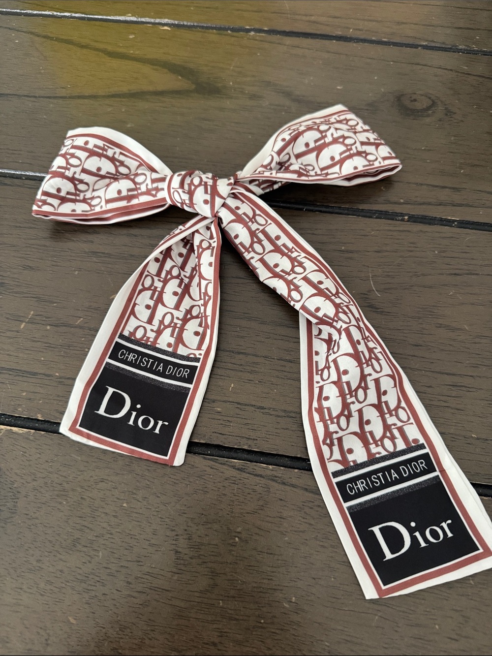Silk Logo Bow Scarf in Burgundy and Ivory